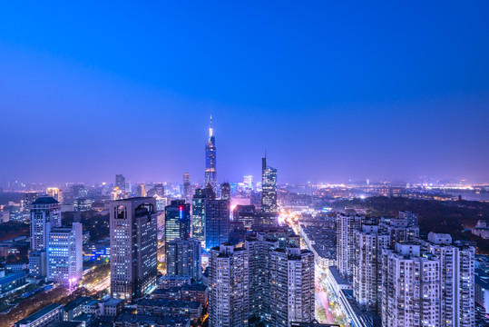 中国南京的城市CBD建筑夜景