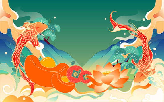 元旦跨年倒計時國潮春節(jié)過年插畫