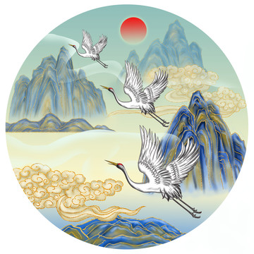 仙鶴祥云山水畫(huà)