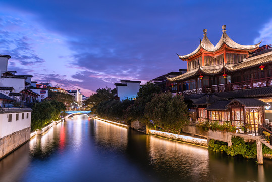 中国南京秦淮河风光带夜景