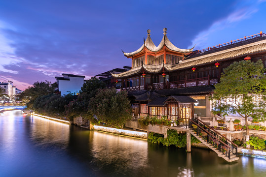 中国南京秦淮河风光带夜景