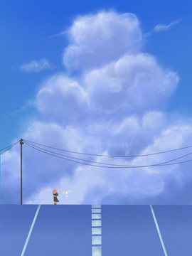 兒童插畫天空藍(lán)天白云壁紙背景