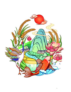 原創(chuàng)手繪國潮大米插畫