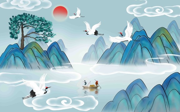 國潮山水插畫