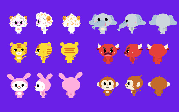 Q版擬人動物手繪卡通
