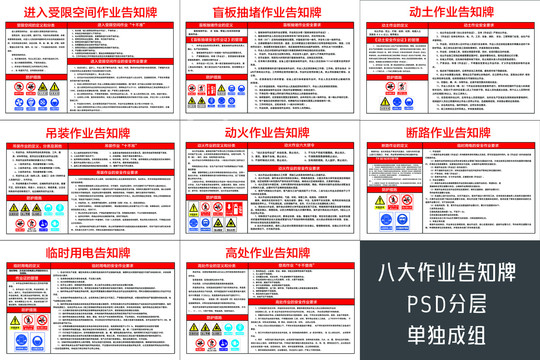 八大作業(yè)告知牌