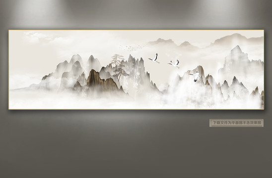 新中式山水壁画背景墙