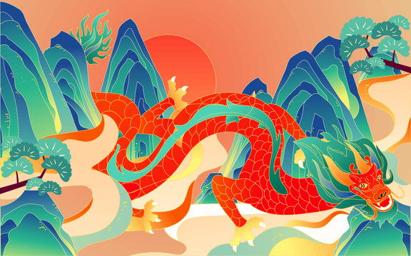 中國風(fēng)國潮龍新年慶祝春節(jié)插畫