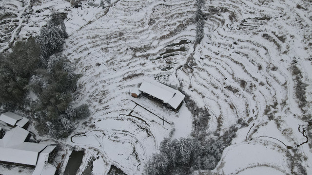 乡村振兴紫鹊界梯田雪景素材