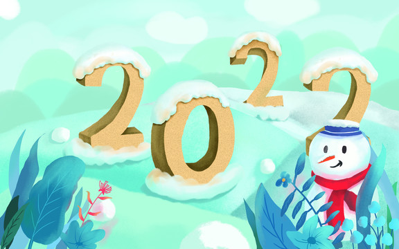 2022新年儿童插画雪人