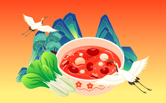 臘八節(jié)臘八粥國(guó)潮春節(jié)食物插畫(huà)