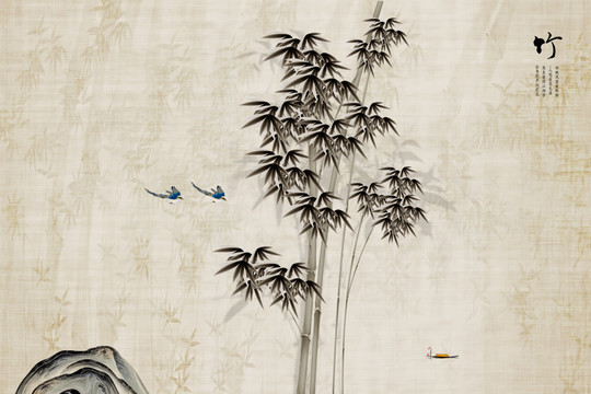 水墨竹子背景墻