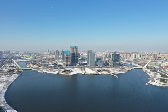 青岛高新区智力岛雪景冬季