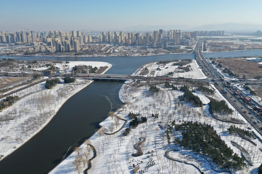 青岛高新区智力岛雪景冬季