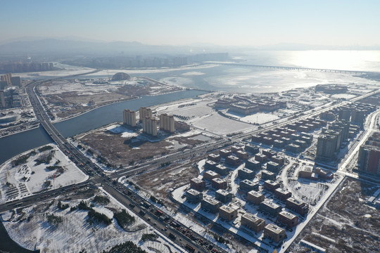 青岛高新区智力岛雪景冬季