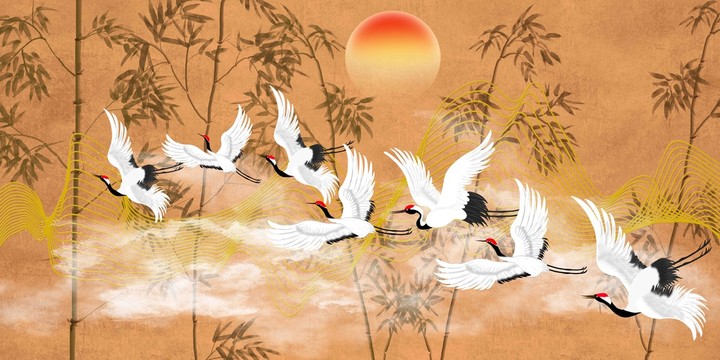 仙鶴竹子復(fù)古
