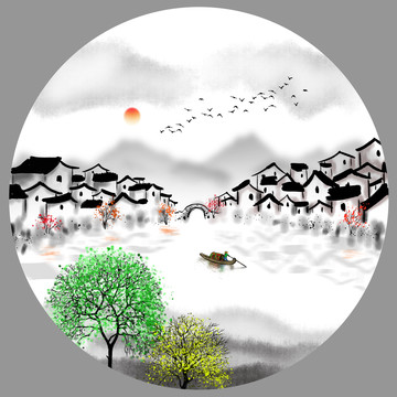 水墨江南山水畫