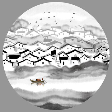 水墨江南裝飾畫