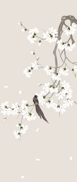 玉蘭花鳥玄關(guān)背景墻
