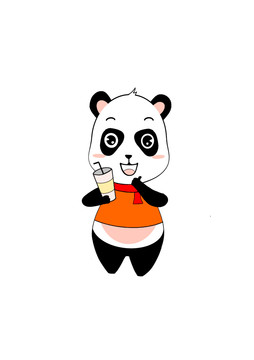 卡通熊貓奶茶手繪插畫