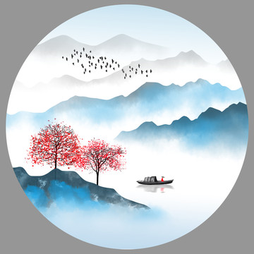 圓形中式山水畫