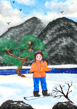 冬季滑雪插畫源文件