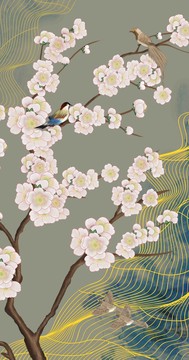 軟膜梅花花鳥