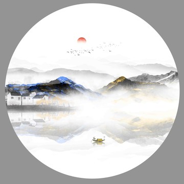 新中式圓形山水