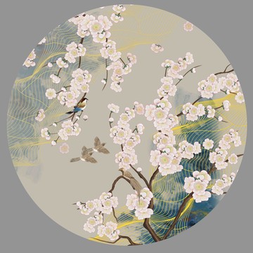 北歐圓形梅花裝飾畫