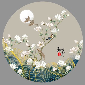 玉兰花花鸟图