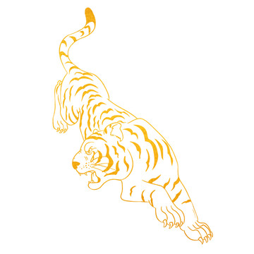 手繪金色國潮老虎猛獸虎年元素