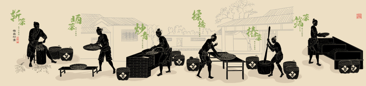 制茶工藝流程傳統(tǒng)插畫
