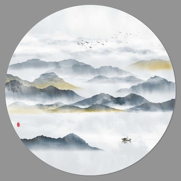 中式水墨山水画