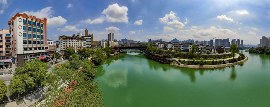 航拍贵州铜仁古城碧江全景图