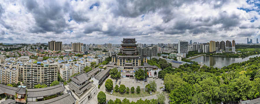 航拍廣西南寧邕州閣全景圖