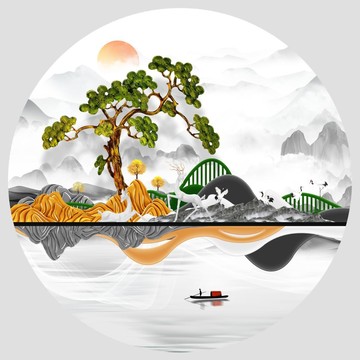 迎客松山水畫