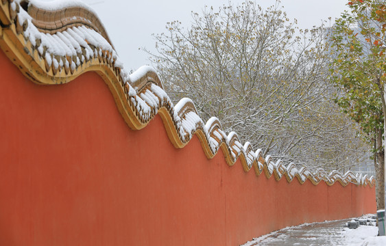 红墙雪景