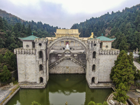 航拍湖南南岳衡山民俗文化村