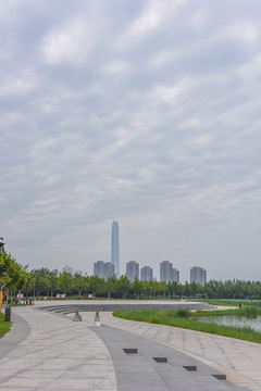 天津西青水西公园生态建筑风光