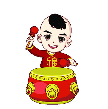 小男孩敲鑼打鼓