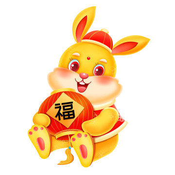 兔年春節(jié)抱燈籠的金兔元素