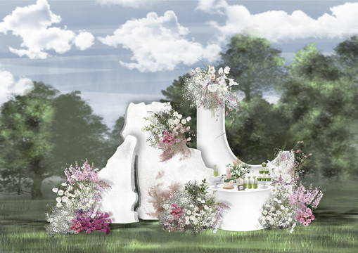 白色花园户外婚礼效果图