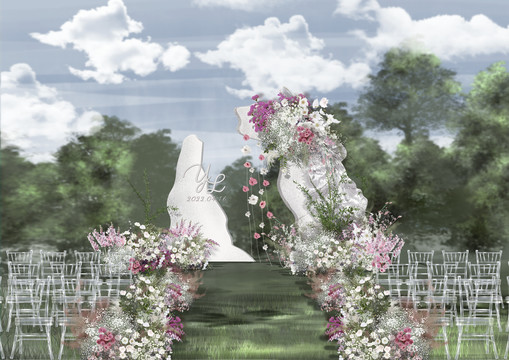 白色花園戶外婚禮效果圖