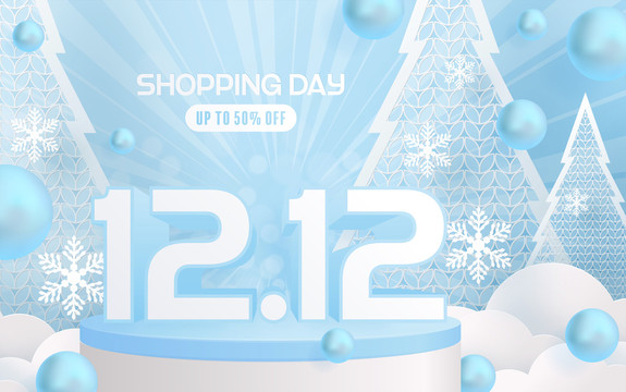 雪花圣誕樹 雙十二購物節(jié)海報