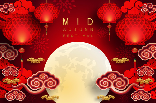 紅色燈籠迎中秋賀圖