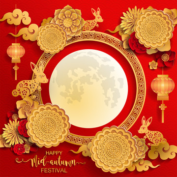 金色花開圓滿慶中秋賀圖