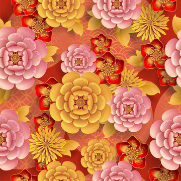 粉嫩典雅花卉盛開背景