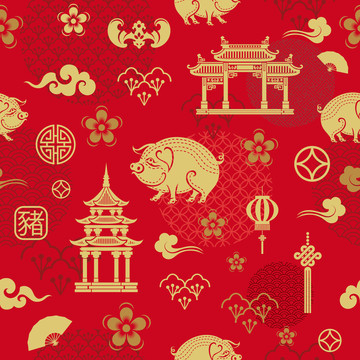 紅色金豬年背景
