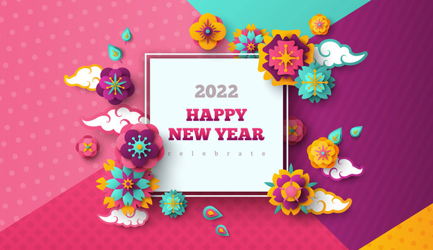 缤纷桃红喜气花朵 2022新年贺图