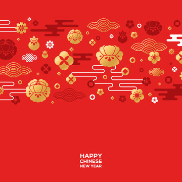 红色镶金纹理花卉 中式新年贺图
